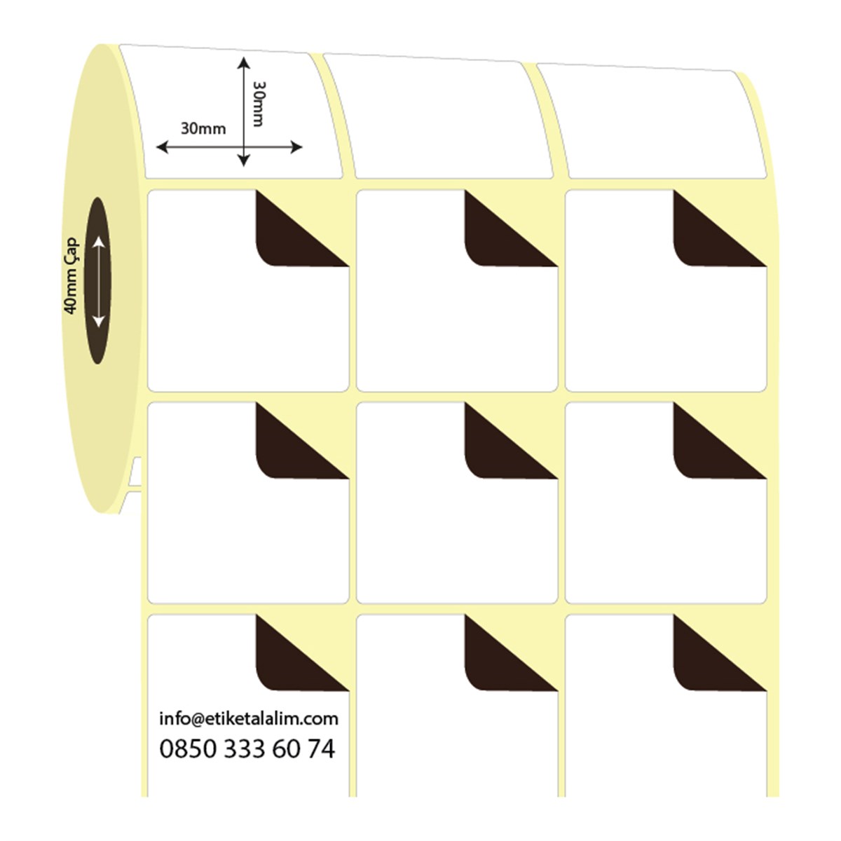 Termal Sürsajlı-Örtücü Etiket (sticker)30mm x 30mm 3'lü Ara Boşluklu  Termal Sürsajlı Etiket