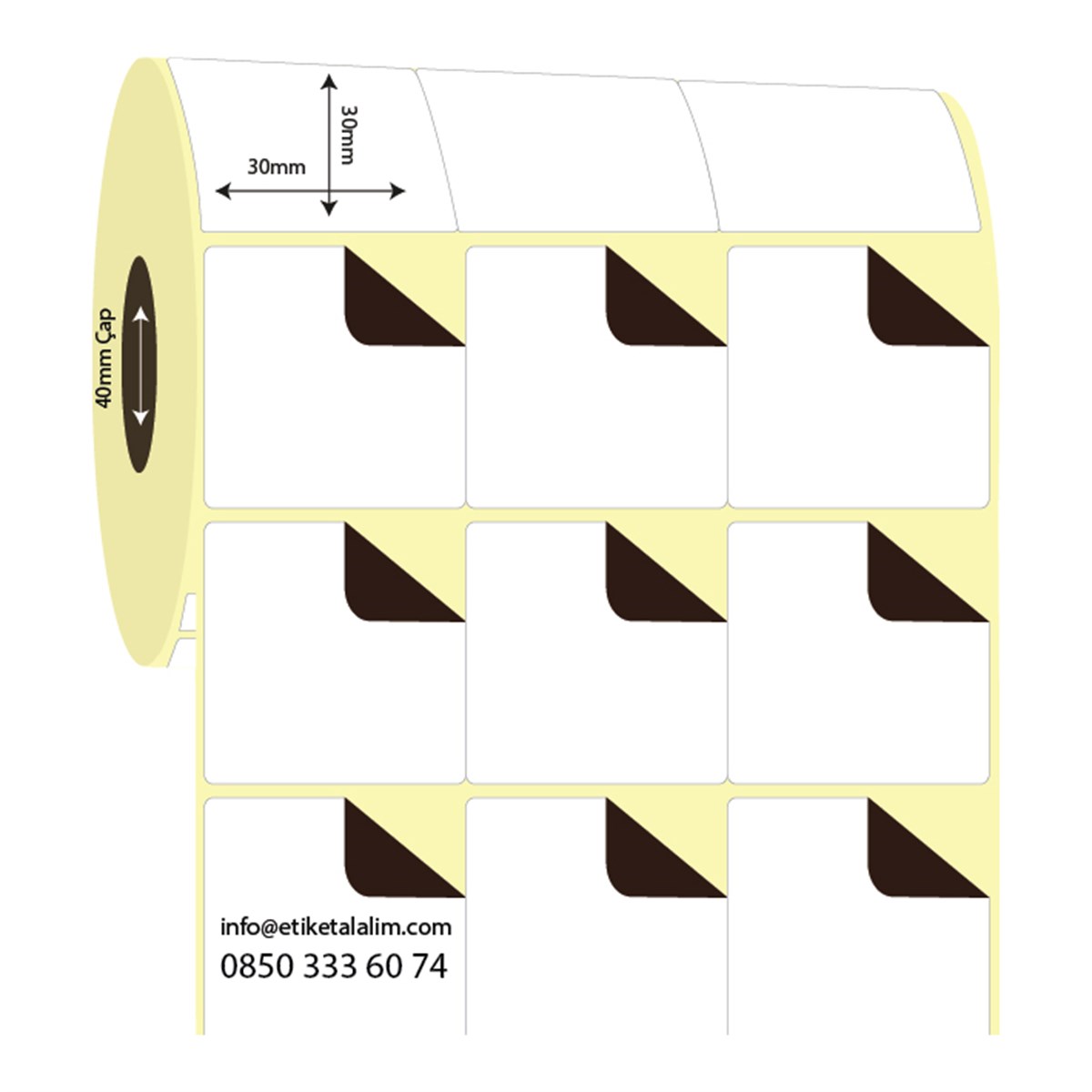 Termal Sürsajlı-Örtücü Etiket (sticker)30mm x 30mm 3'lü Bitişik  Termal Sürsajlı Etiket