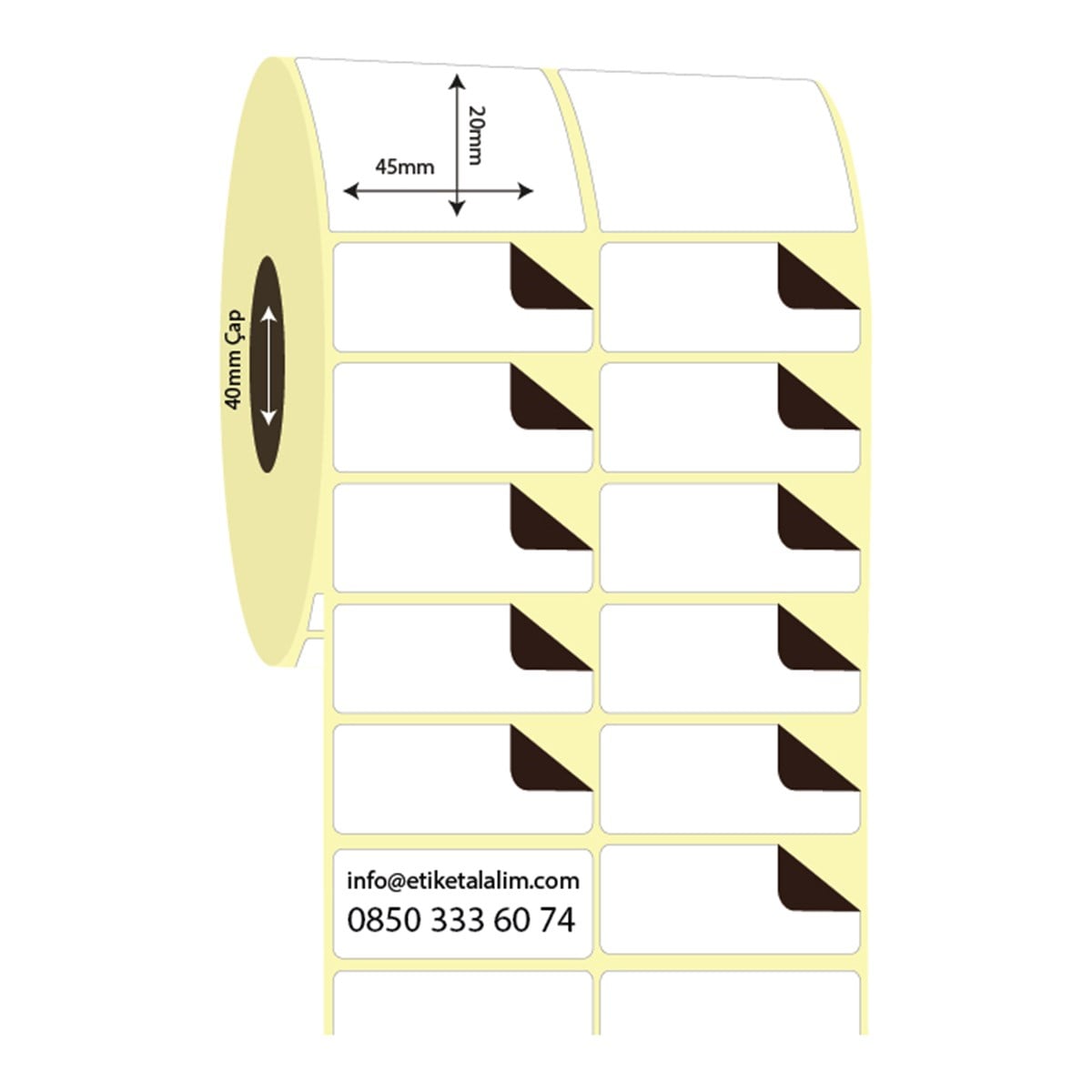 Termal Sürsajlı-Örtücü Etiket (sticker)45mm x 20mm 2'li Ara Boşluk Termal Sürsajlı Etiket