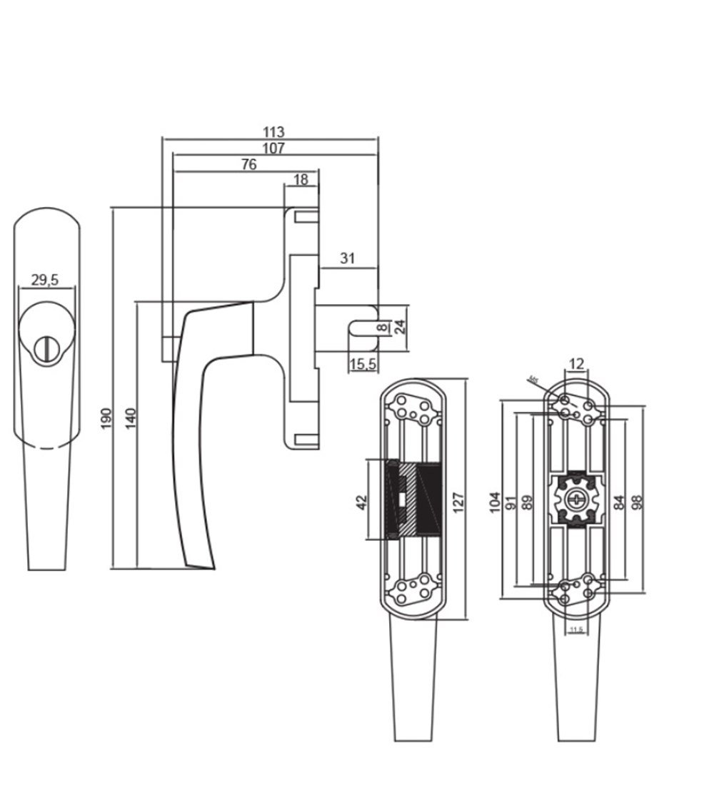 ALUMİNYUM KİLİTLİ EKSENEL PENCERE KOLU
