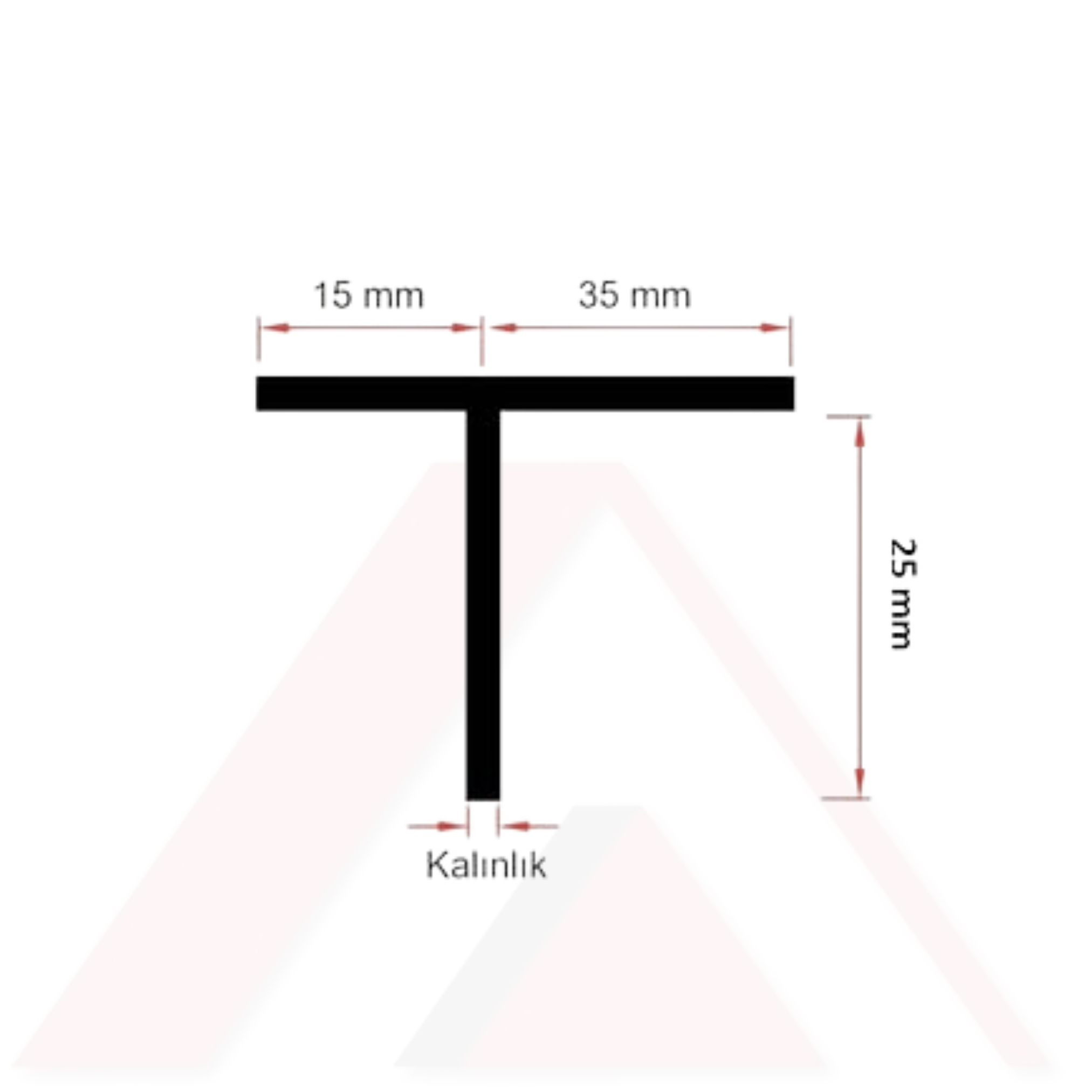 ALUMİNYUM T PROFİL 50X25 ASİMETRİK