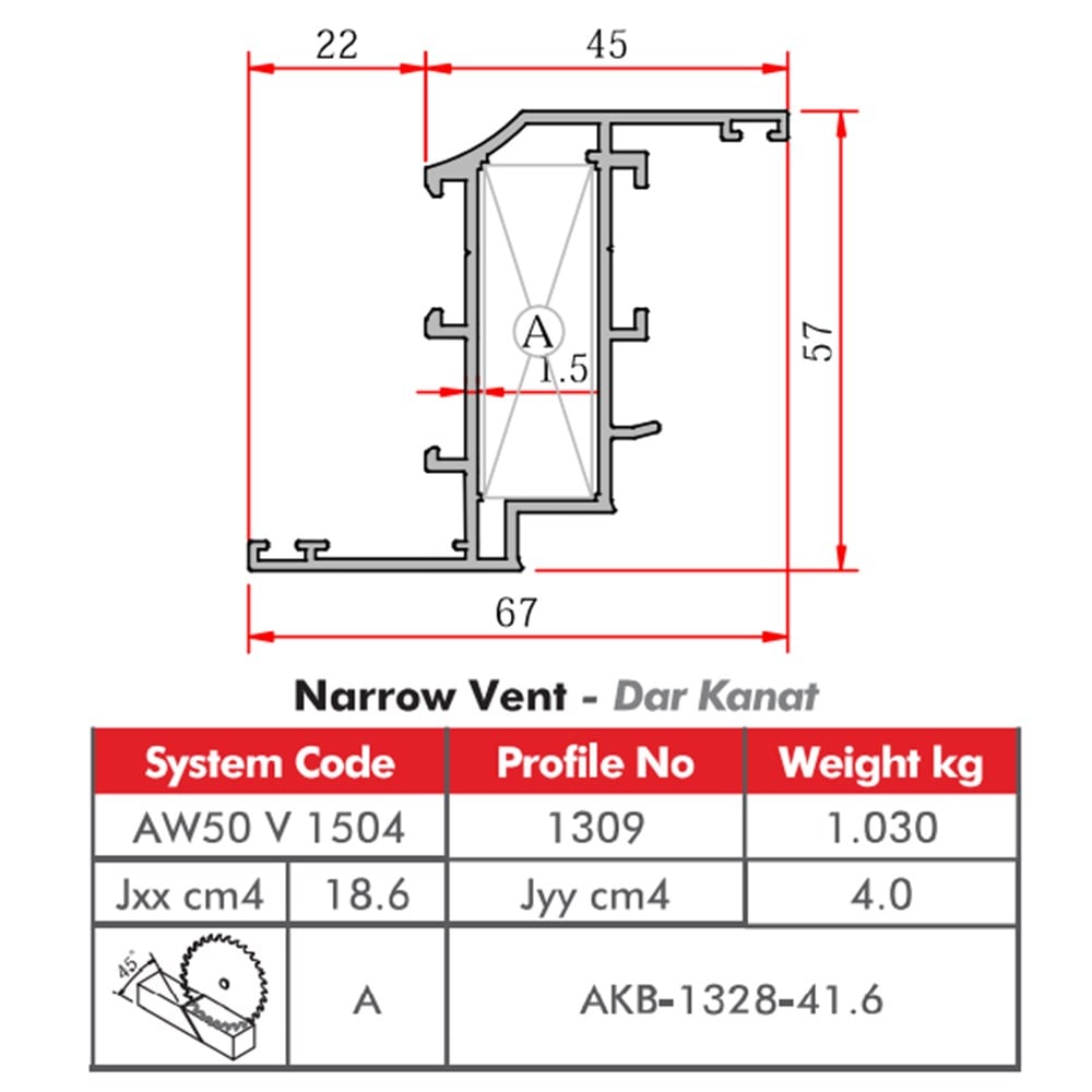 ALUMİNYUM TİJ PENCERE KANAT PROFİLİ  AW50 YALITIMSIZ