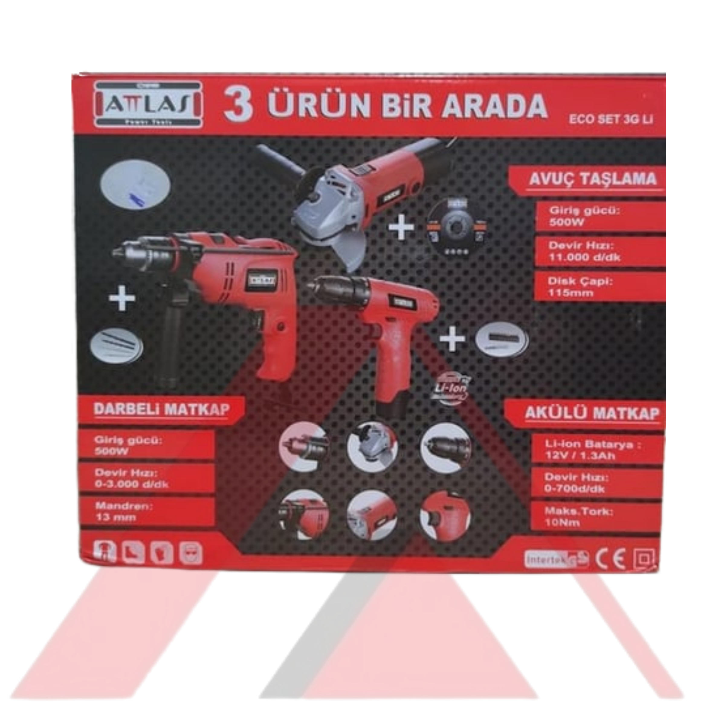 Attlas Eco Set 3G Li Darbeli Matkap + Akülü Matkap + Avuç Taşlama
