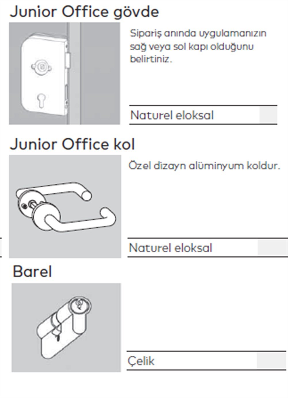 CAM KAPI KİLİT VE KOL SETİ DORMA JUNIOR 