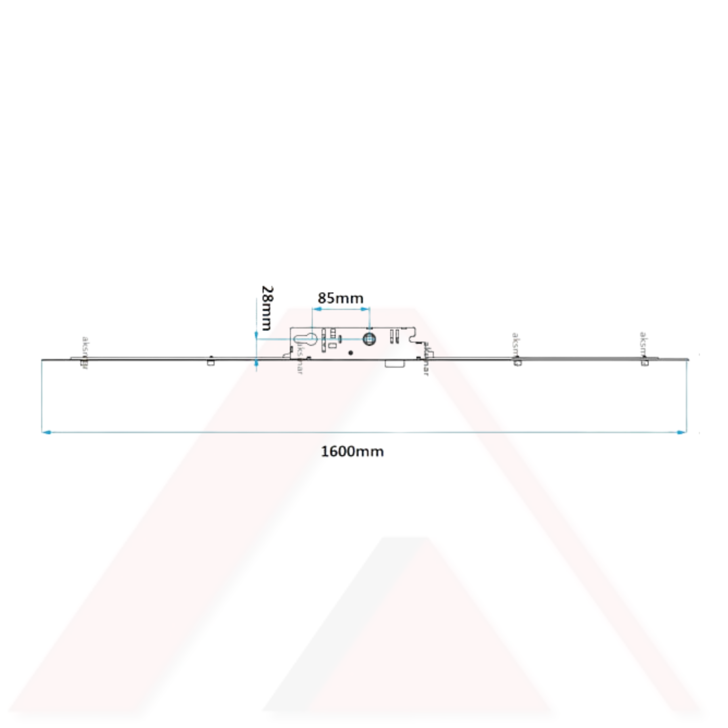 CYGNUS KİLİTLİ KAPI İSPANYOLETİ DÜZ PİMLİ  28x85mm KOLDAN TAHRİKLİ