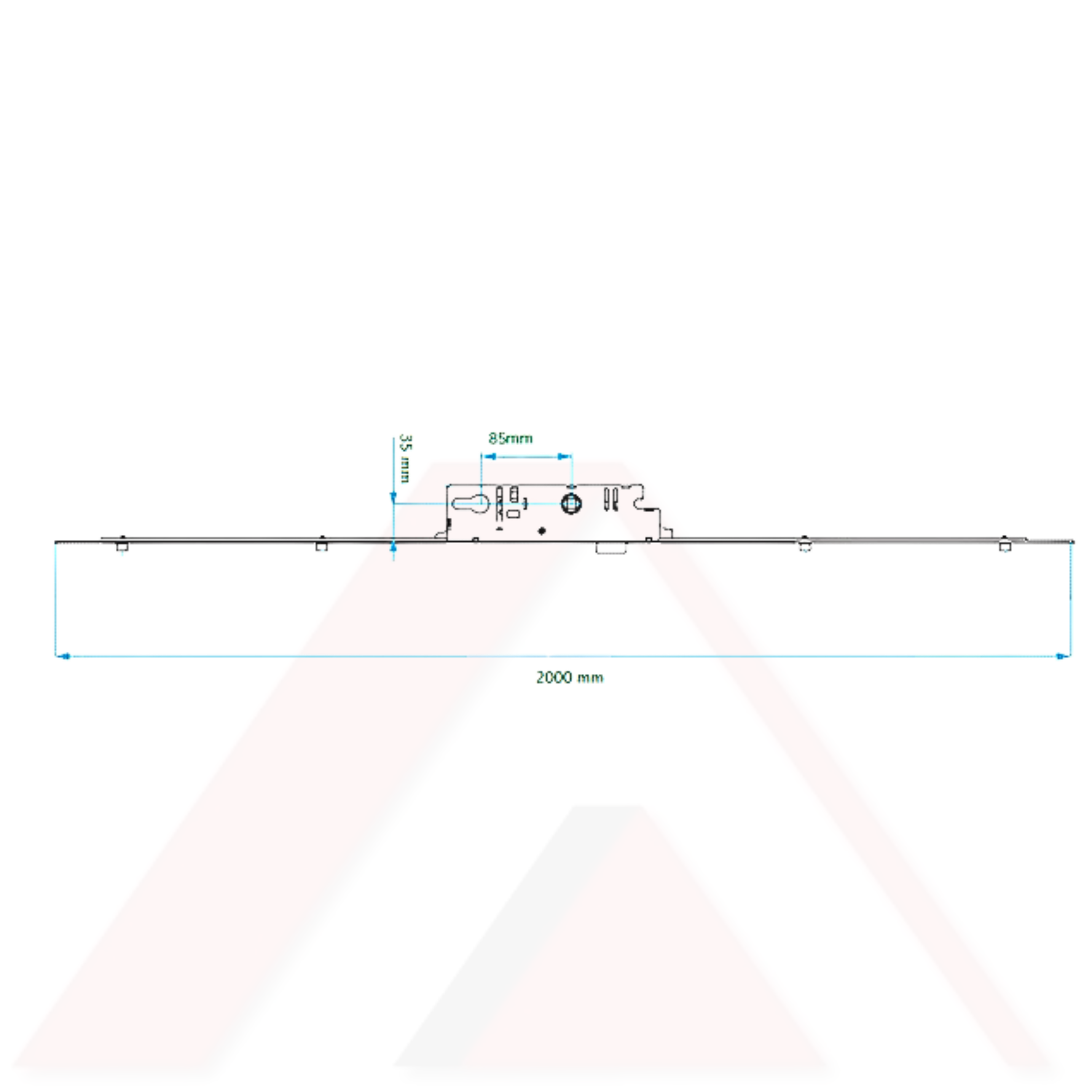 CYGNUS KİLİTLİ KAPI İSPANYOLETİ DÜZ PİMLİ  35x85mm KOLDAN TAHRİKLİ