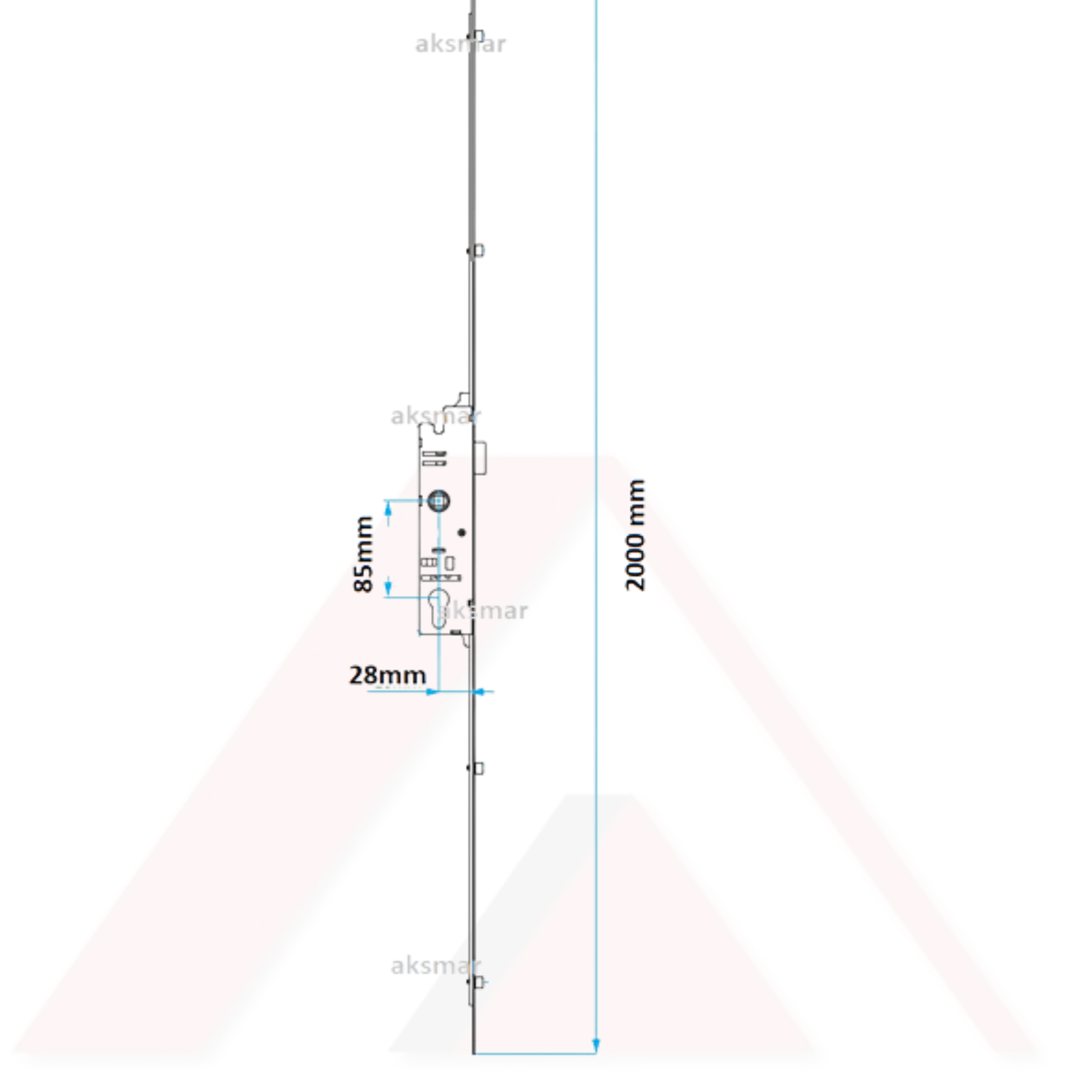 CYGNUS KİLİTLİ KAPI İSPANYOLETİ MANTAR BAŞLI PİMLİ  35x85mm KOLDAN TAHRİKLİ
