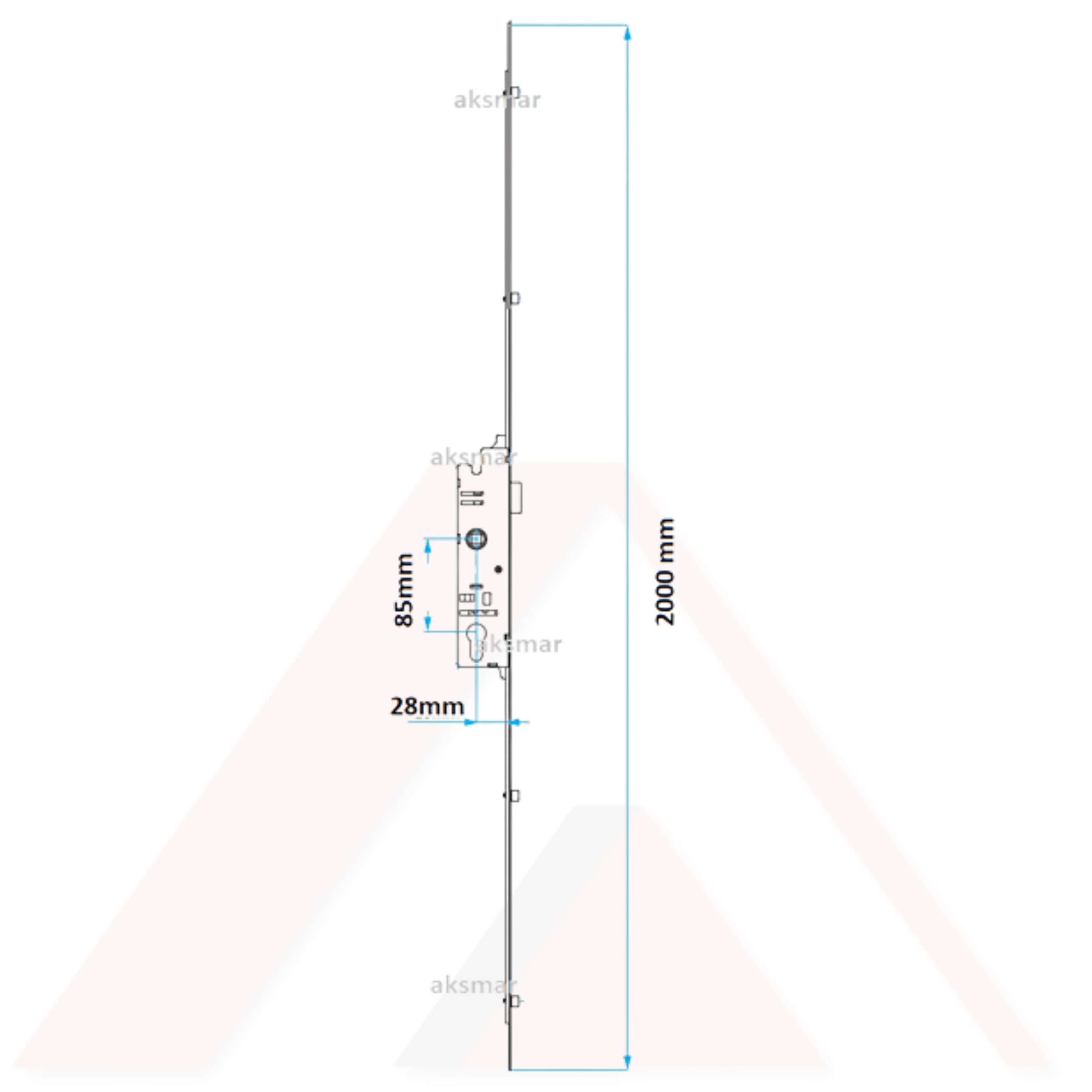 CYGNUS KİLİTLİ KAPI İSPANYOLETİ MANTAR BAŞLI PİMLİ  28x85mm KOLDAN TAHRİKLİ