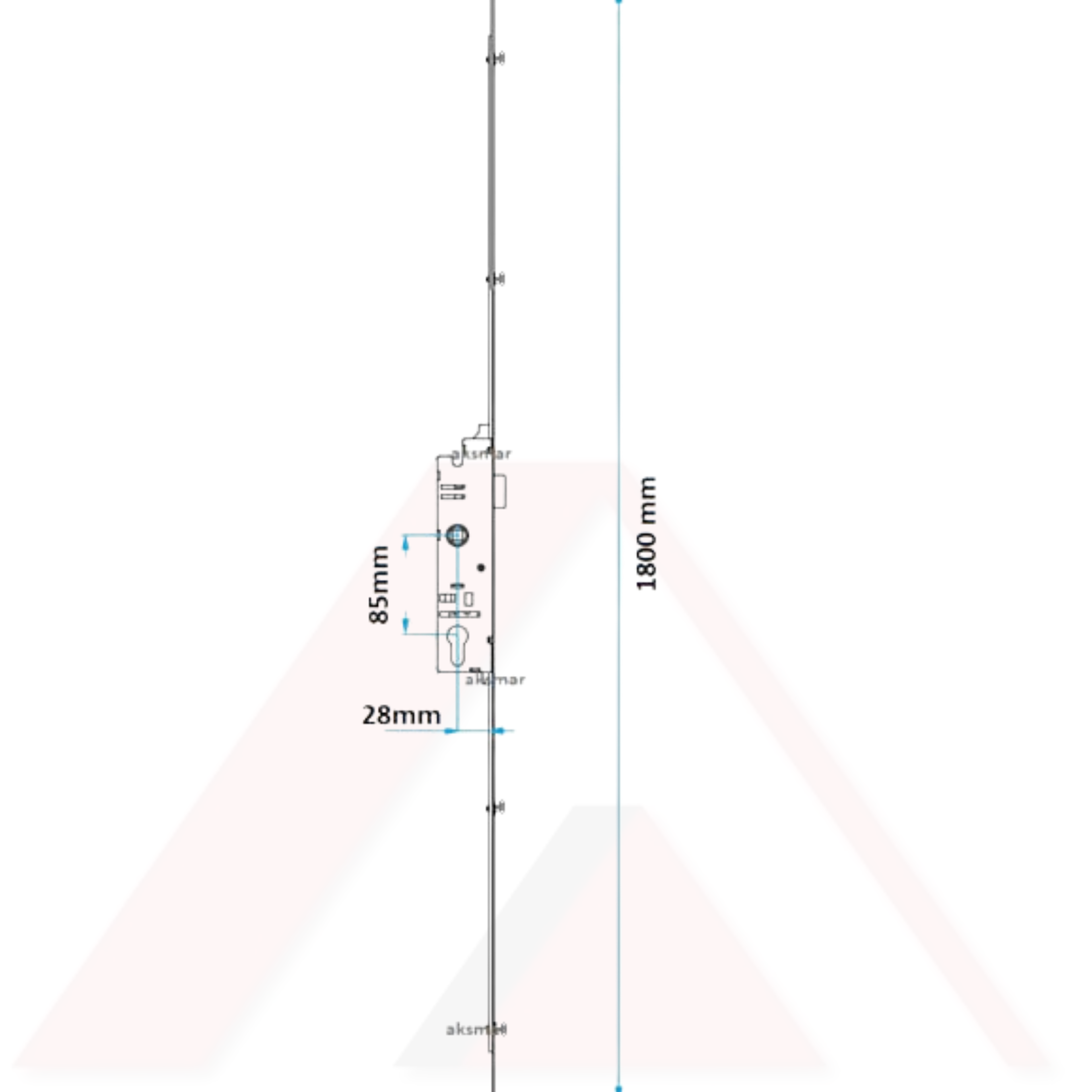 CYGNUS KİLİTLİ KAPI İSPANYOLETİ MANTAR BAŞLI PİMLİ  35x85mm KOLDAN TAHRİKLİ