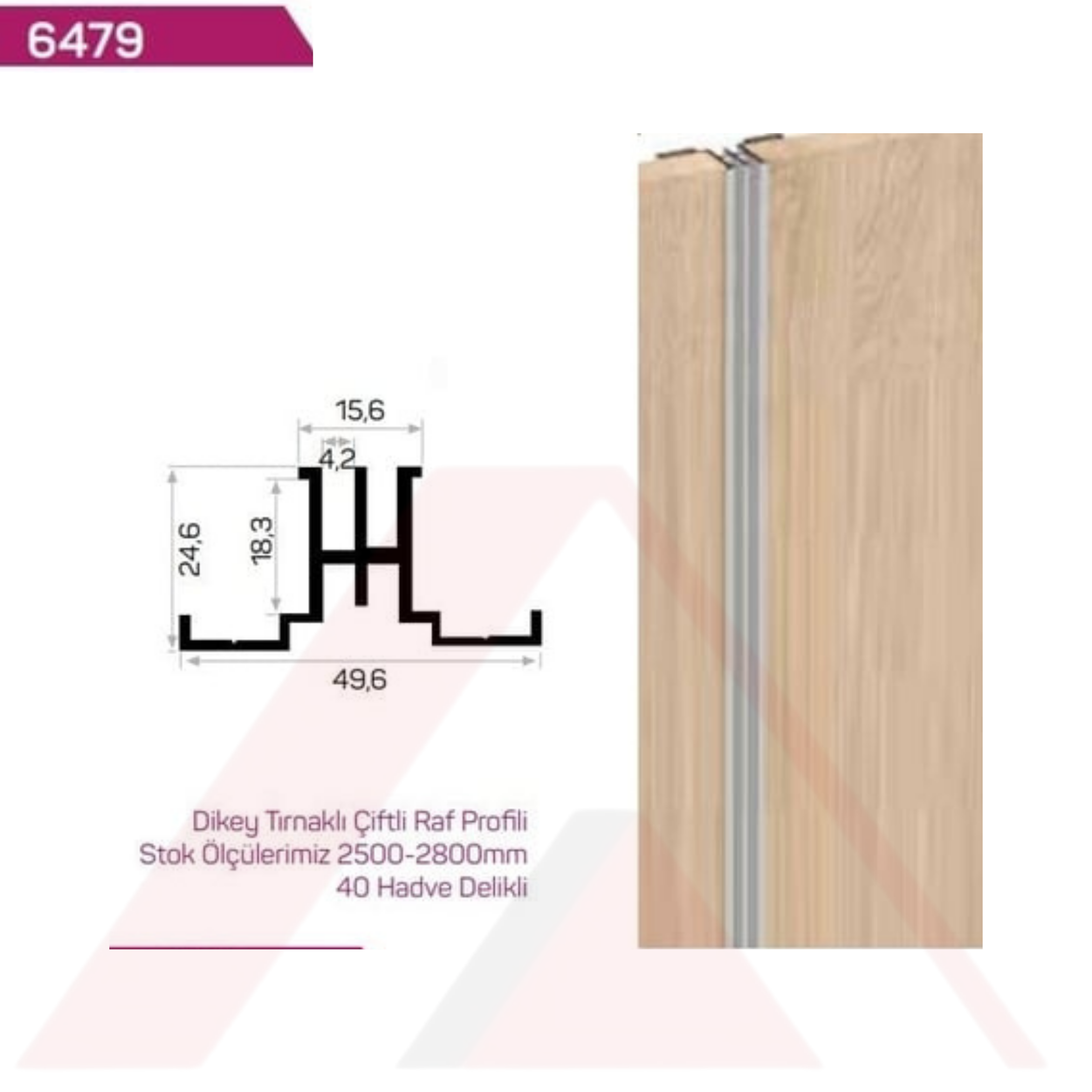 DİKEY TIRNAKLI ÇİFTLİ RAF PROFİLİ (40 HADVE DELİKLİ)