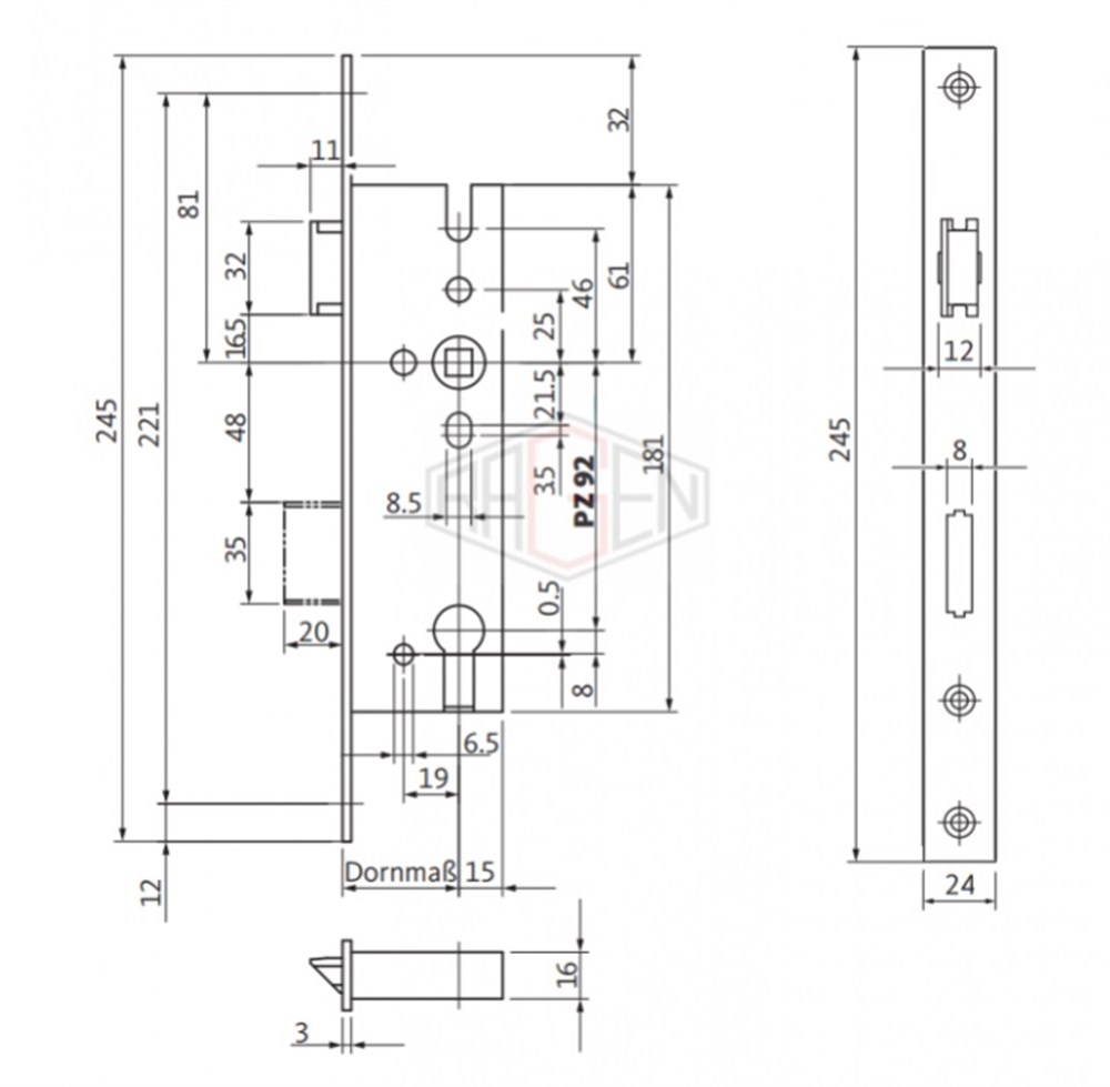 DİLLİ KİLİT DAR TİP GÖMME 92/24 mm  GU BKS