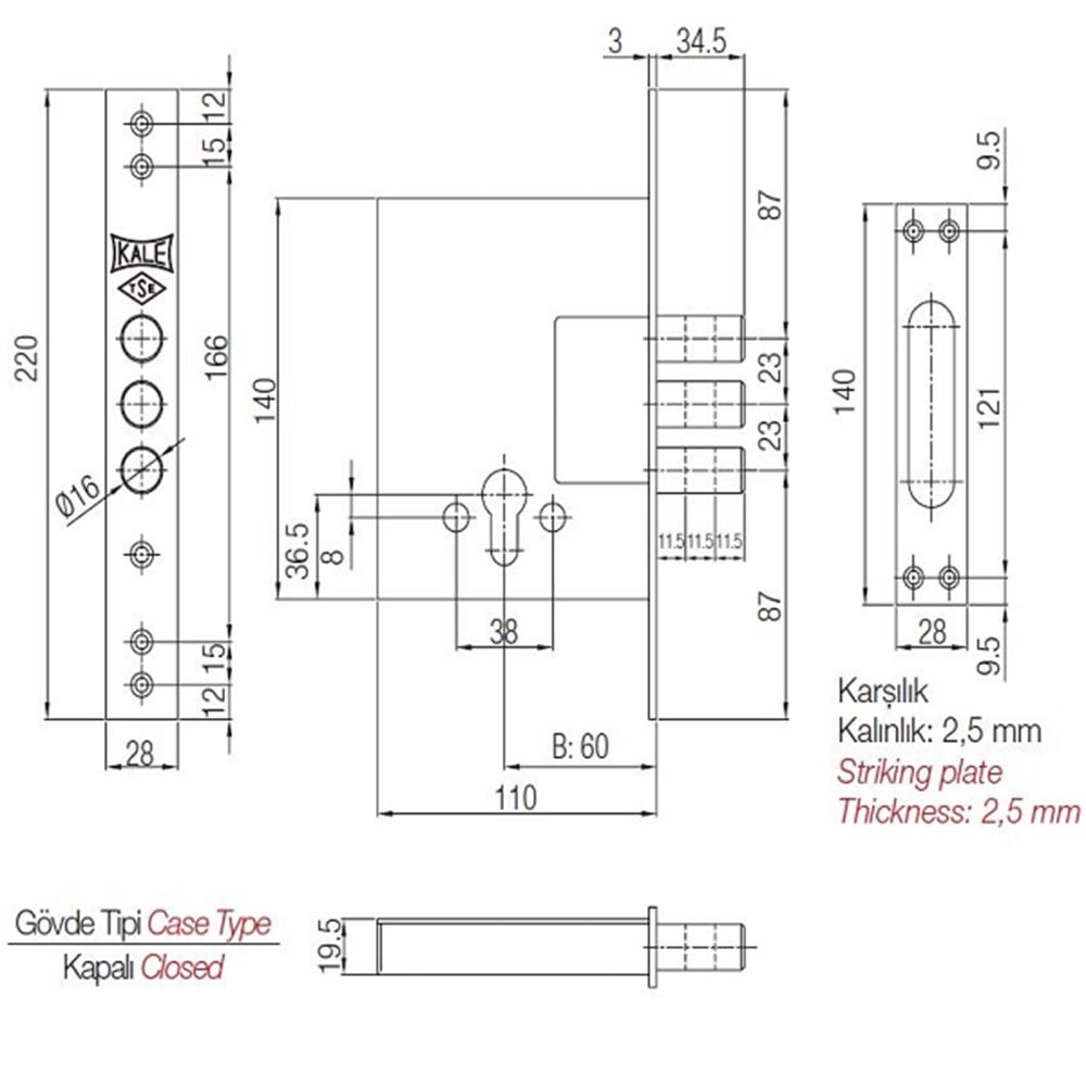 KALE 257 GM PLUS ÇELİK KAPI EMNİYET KİLİDİ ALT&ÜST KROM