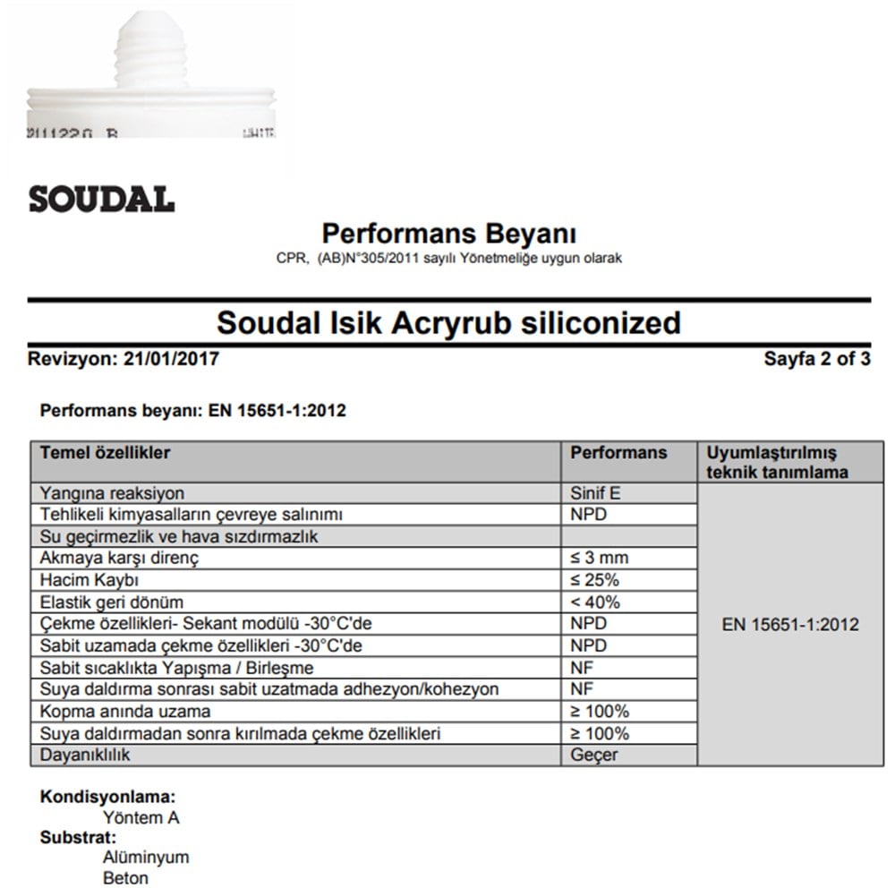 SOUDAL SİLİKONİZE MASTİK 500 Gr