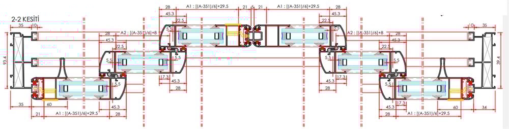 ALUMİNYUM YALITIMSIZ 3+3 KANAT HAREKETLİ SÜRME