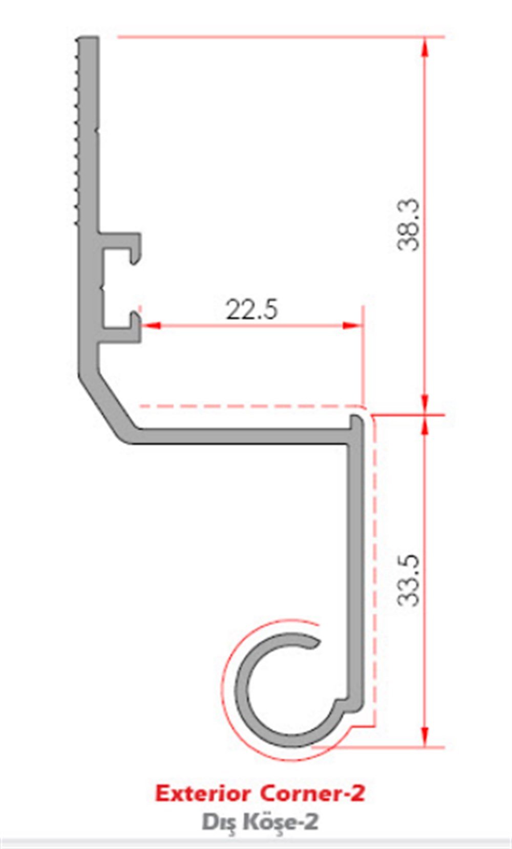 ALUMİNYUM COTTA DİK KÖŞE DÖNÜŞ PROFİLİ 1187