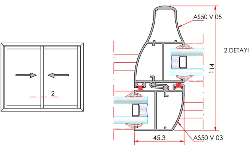 ALUMİNYUM YALITIMSIZ SÜRME İKİ KANAT HAREKETLİ