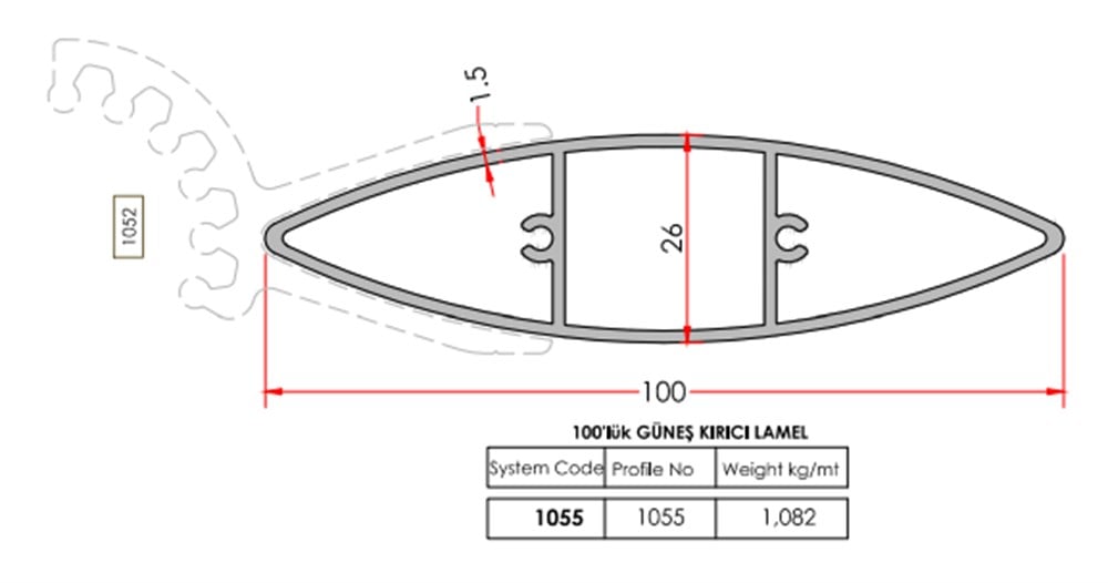 GÜNEŞ KIRICI PROFİLİ 100 mm