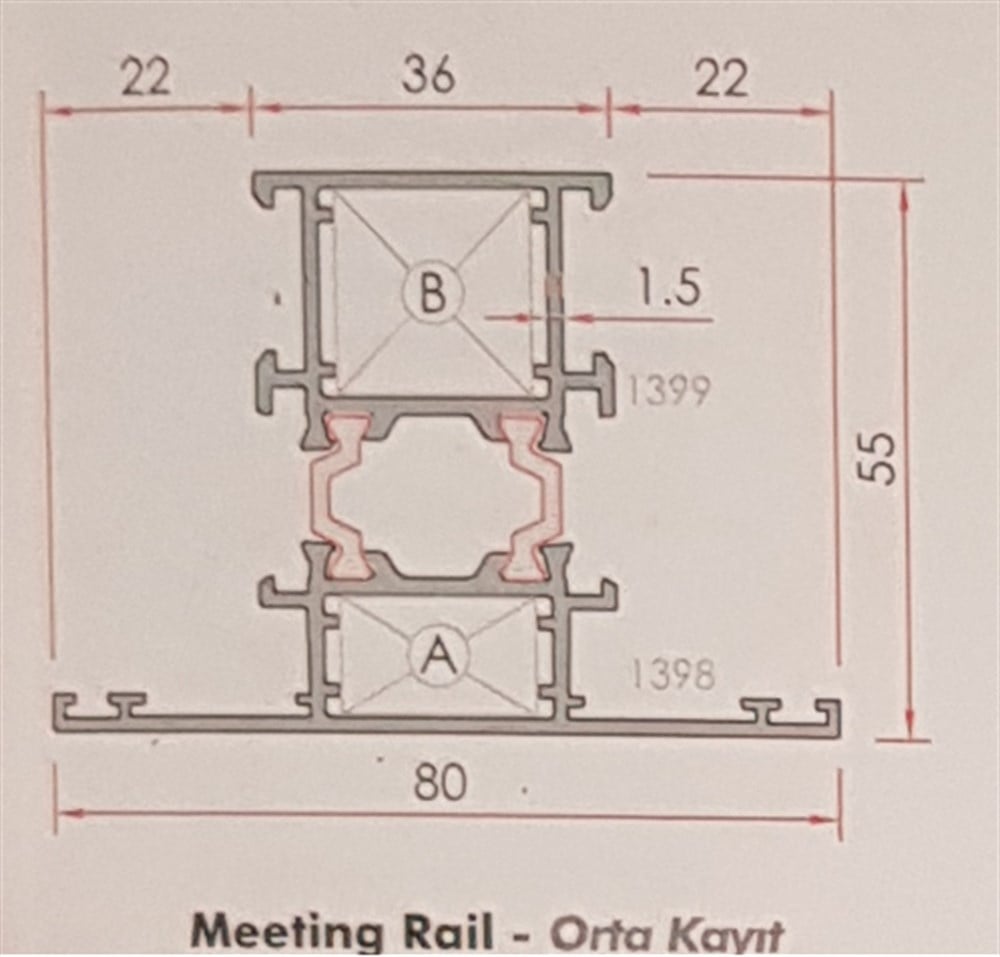 ALUMİNYUM ORTA KAYIT PROFİLİ  55 LİK SERİ