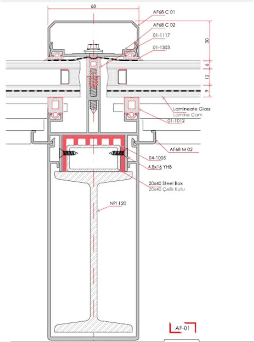 AF68 SKY IŞIKLIK SİSTEMİ ANA DİKEY ALUMİNYUM PROFİL