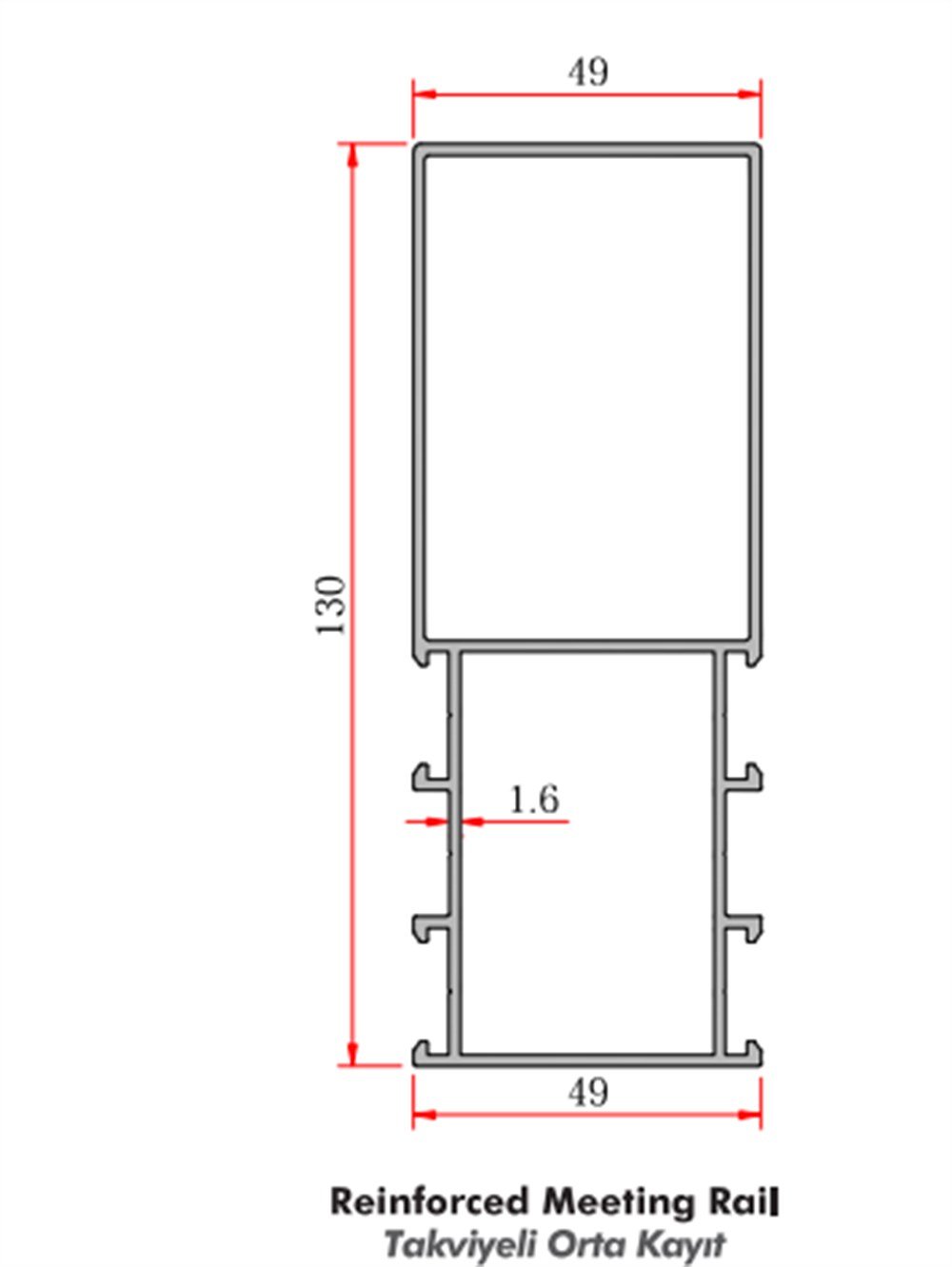 C60 ALUMİNYUM TAKVİYELİ ORTA KAYIT PROFİLİ
