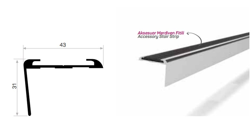 MERDİVEN BASAMAK PROFİLİ KAYMAZ PLASTİK KANALLI