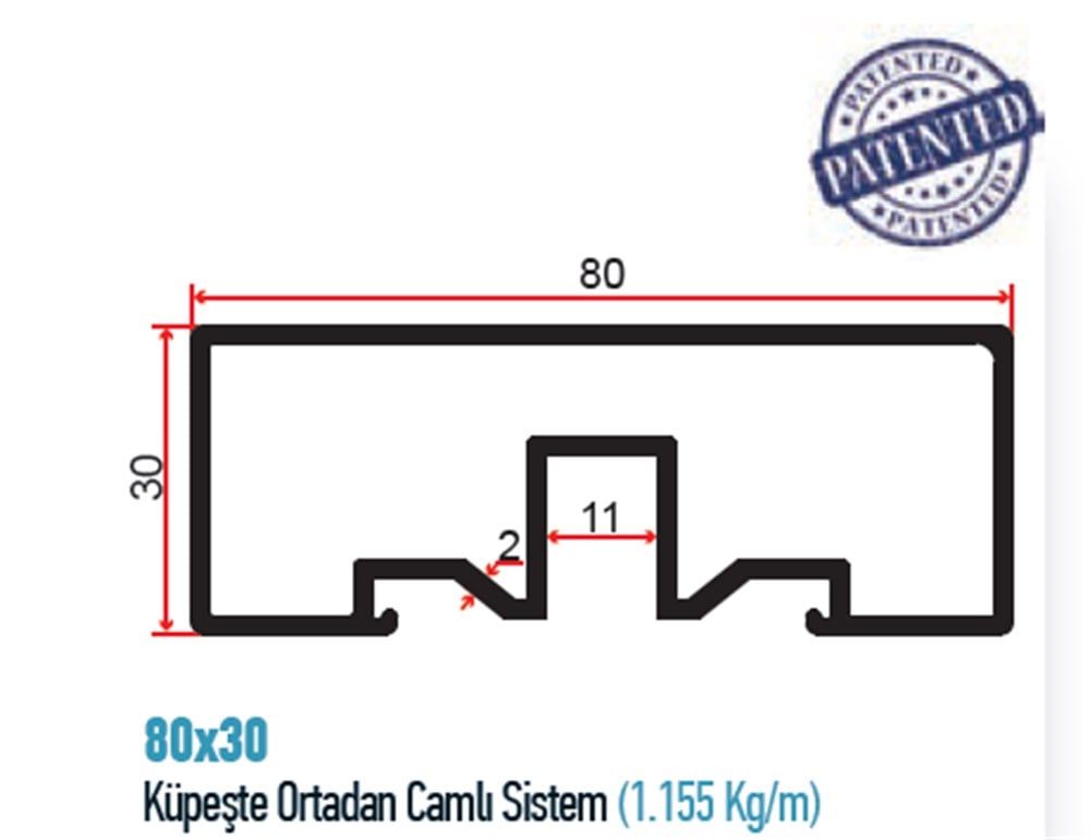 KARE KORKULUK ORTADAN CAM KANALLI  PROFİL 80X30  PR002