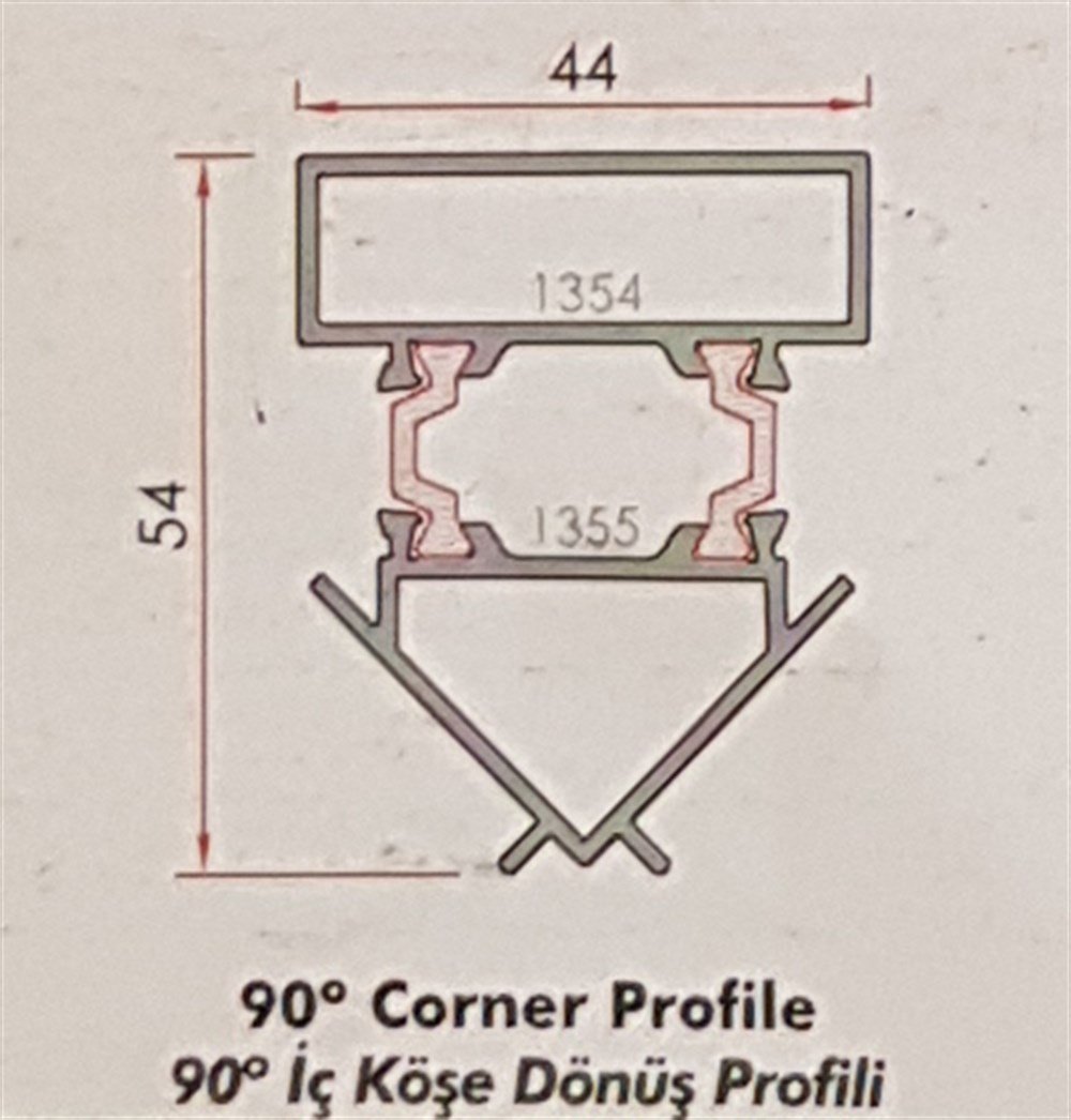 ALUMİNYUM 90 KÖŞE DÖNÜŞ PROFİLİ  55 LİK SERİ YALITIMLI