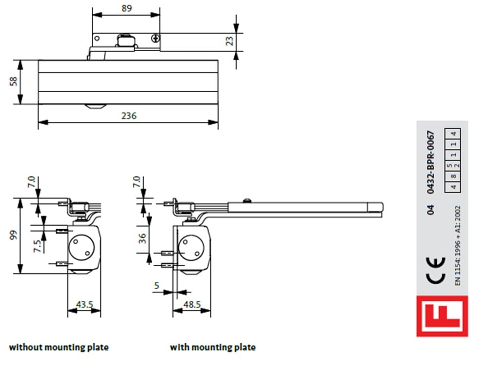 OTS 430 KAPI KAPATICI GOVDE YANGIN SERTİFİKALI dirsek kollu