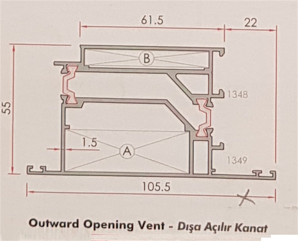 ALUMİNYUM DIŞA AÇILIR KAPI KANADI 55 LİK SERİ YALITIMLI