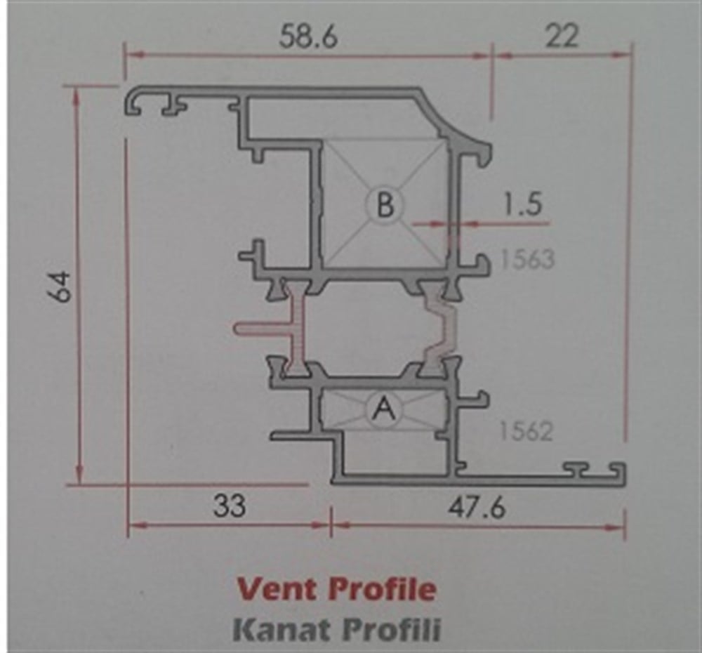 ALUMİNYUM PENCERE KANADI PVC KANALLI  55 LİK SERİ YALITIMLI