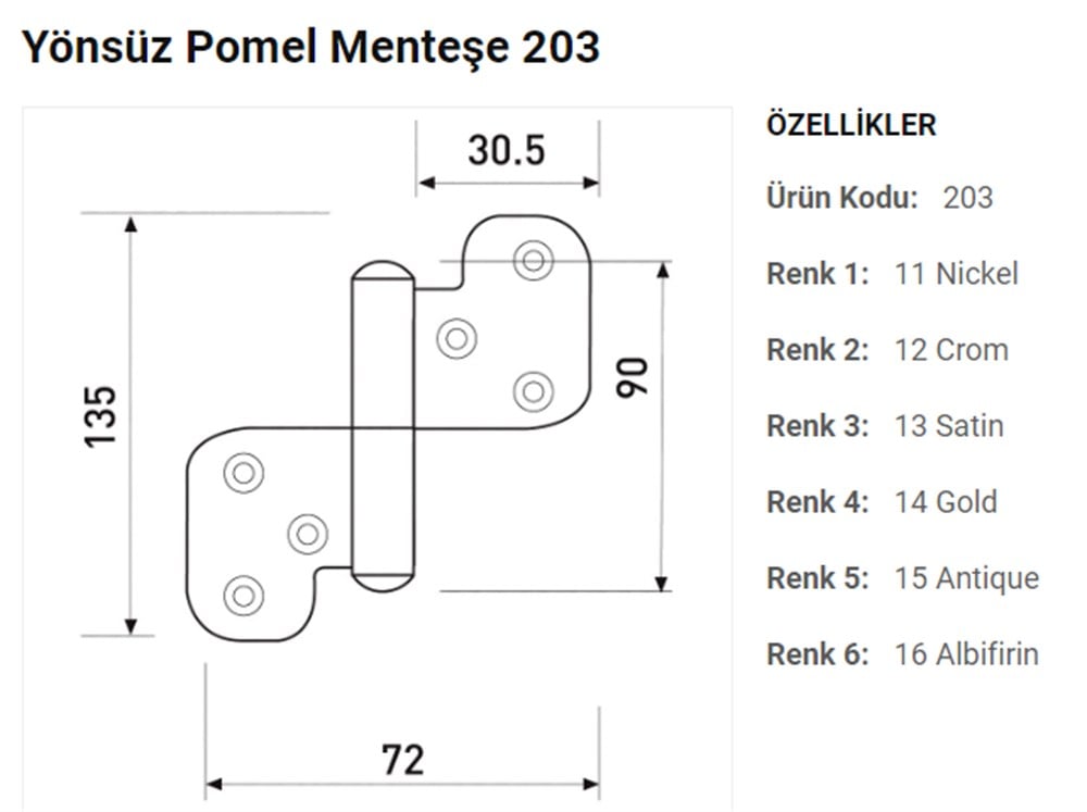 YÖNSÜZ ÇELİK BOYALI POMEL MENTEŞE 