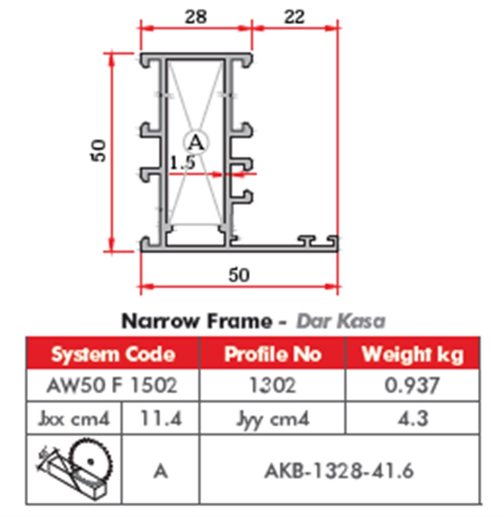 ALUMİNYUM DAR KASA PROFİLİ  AW50 YALITIMSIZ