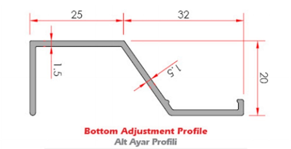 ALUMİNYUM COTTA ALT AYAR PROFİLİ 