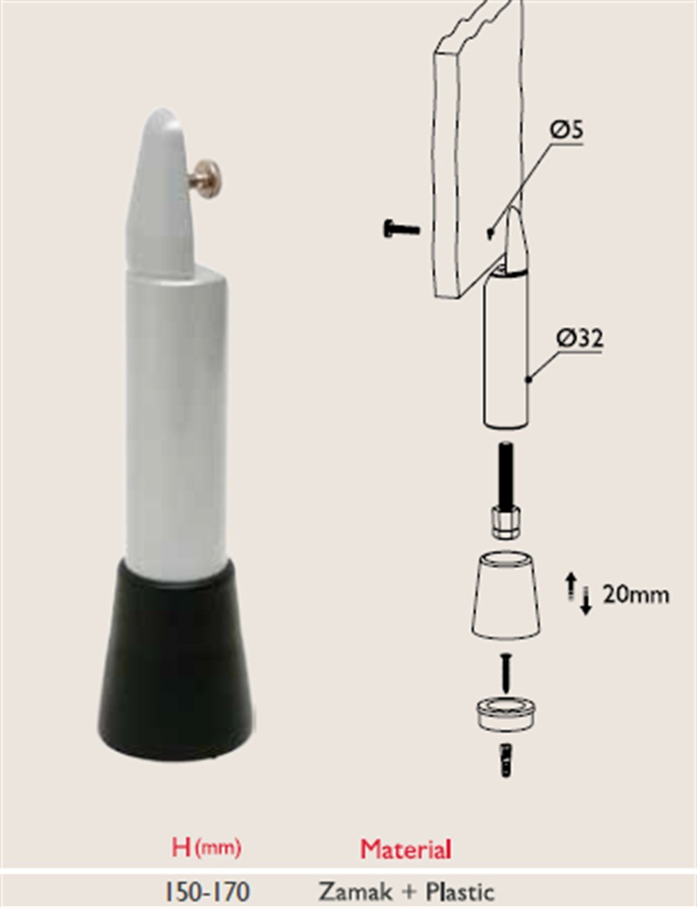 Kabin Ayak Elemanı 20,5 cm (Zamak)