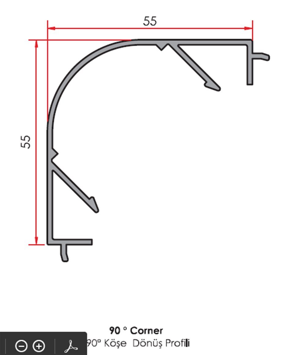 ALUMİNYUM 90 KÖŞE DÖNÜŞ KAPAK PROFİLİ  55 LİK SERİ YALITIMLI