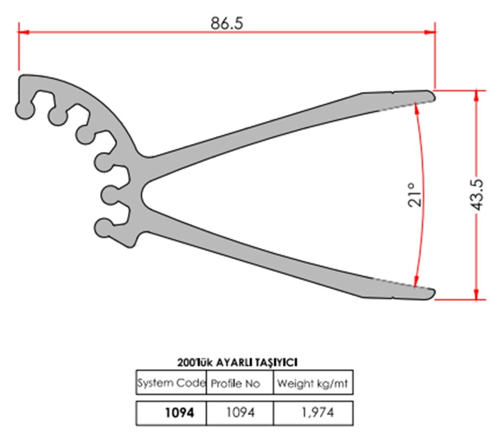 GÜNEŞ KIRICI ÜST AYAR PROFİLİ 200 mm GÖRE