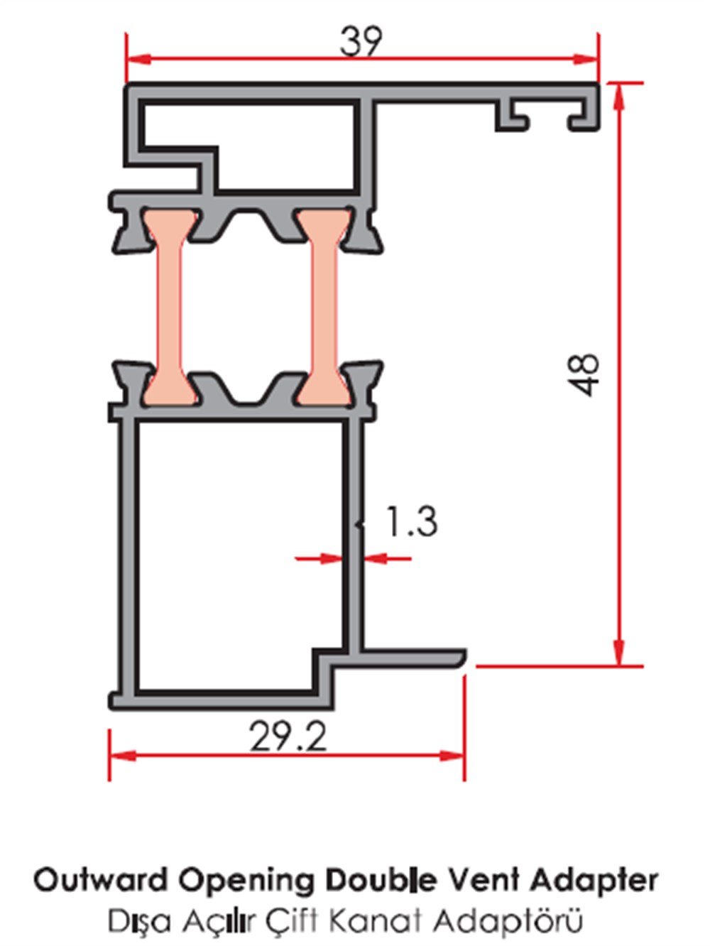 ALUMİNYUM DIŞA AÇILIR haraketli Orta Kayıt PROFİLİ  55 LİK SERİ YALITIMLI