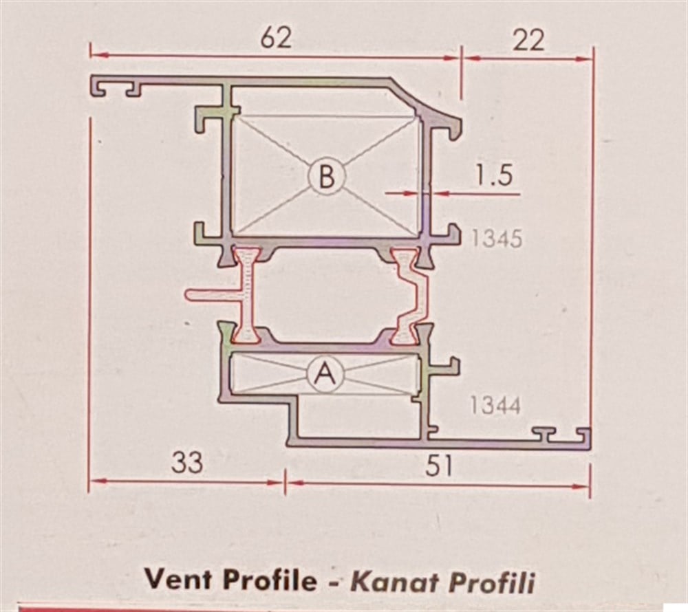 ALUMİNYUM PENCERE KANADI GENİŞ 55 LİK SERİ YALITIMLI