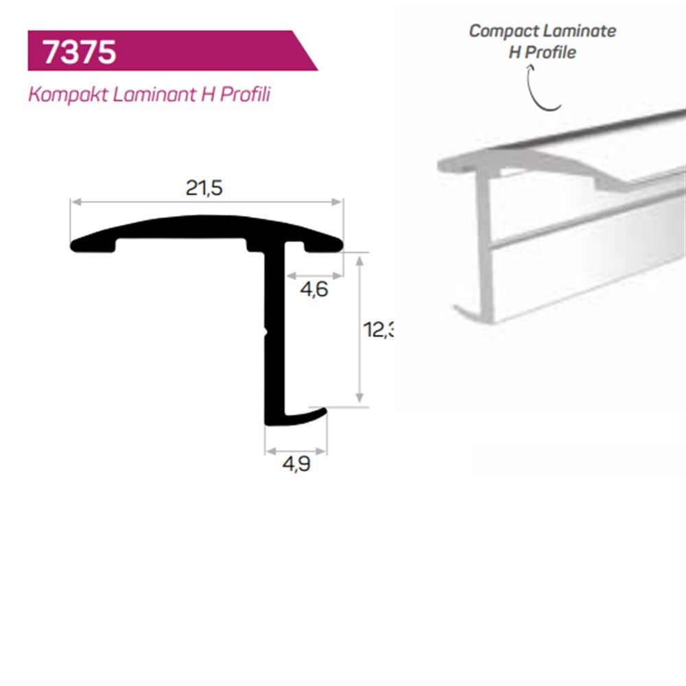 KOMPAK LAMİNAT ALUMİNYUM H PROFİLİ 
