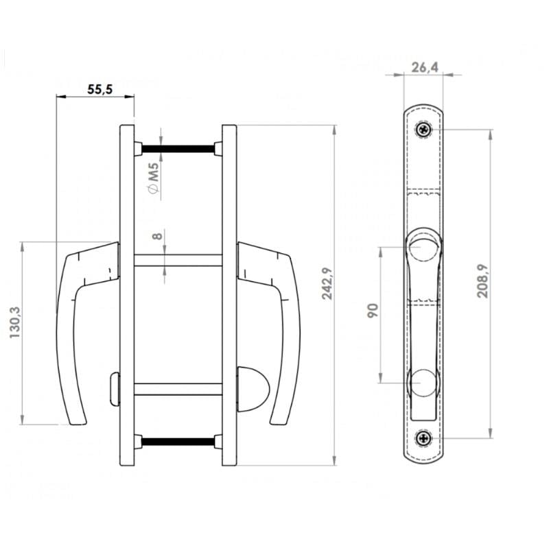 MİLANO WC KAPI KOLU  26 mm DAR - UZUN AYNA 