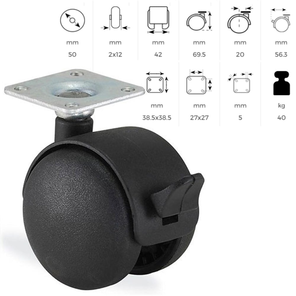 MOBİLYA KOLTUK BURÇLU OYNAR TABLALI TEKER50 MM 1802MMB050
