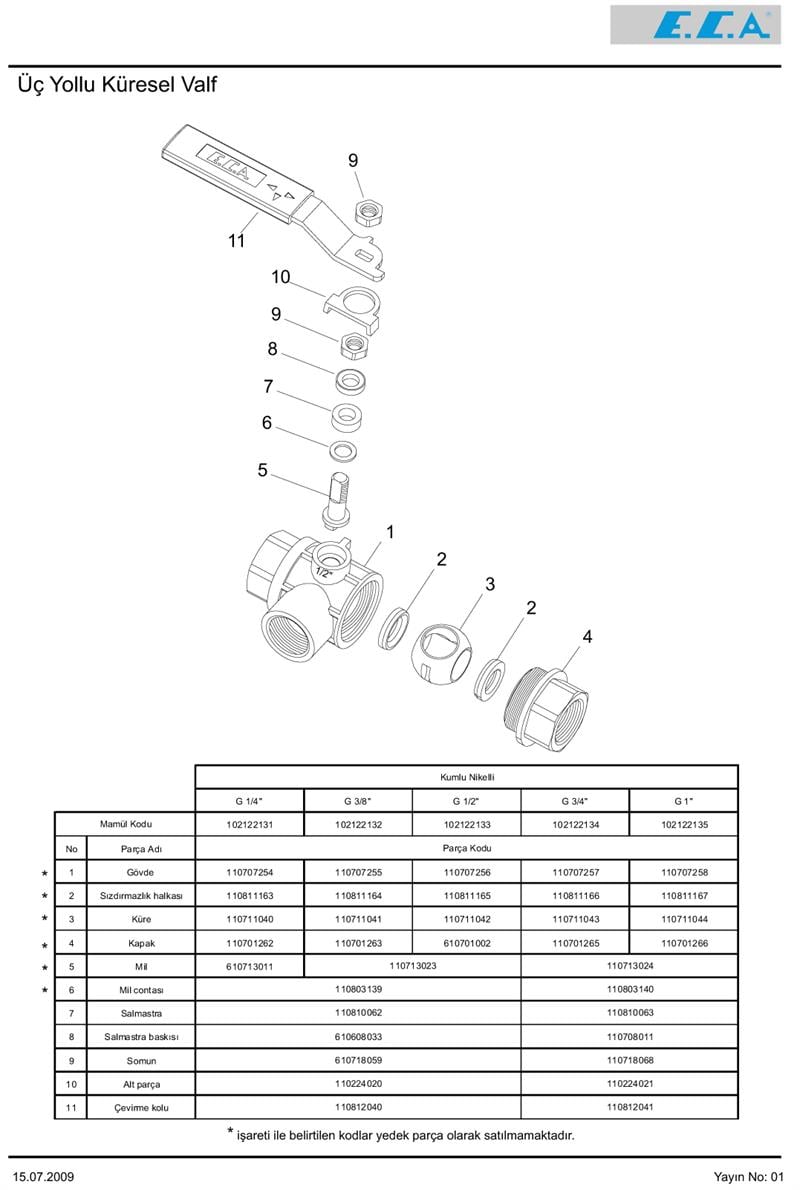 ECA G 1/2'' ÜÇ YOLLU KÜRESEL VALF 