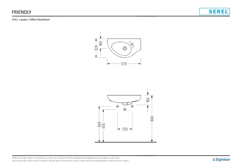 SEREL FRIENDLY OFSET LAVABO SAĞ 32,5x57 cm