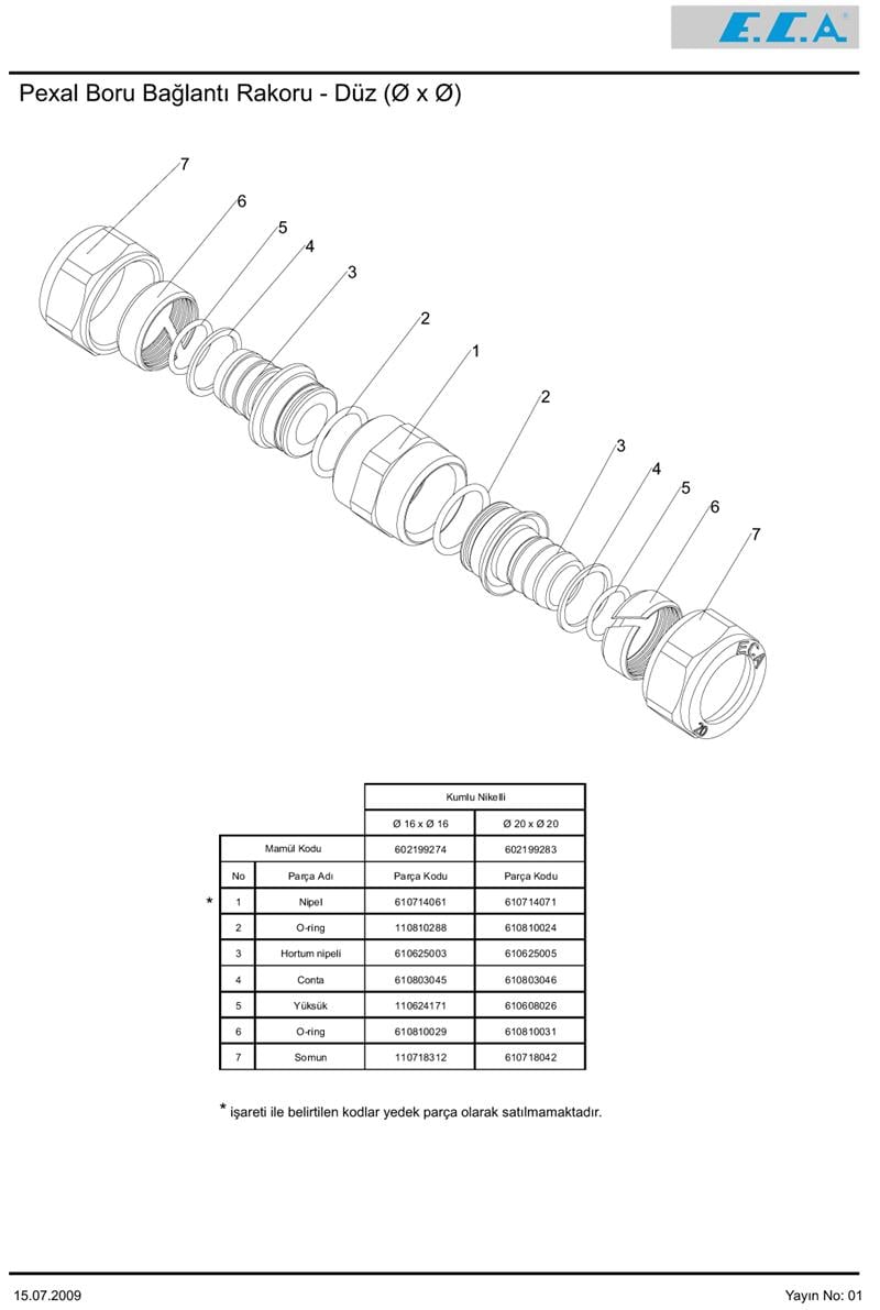 ECA 16x16 mm DÜZ RAKOR PEX-AL BORU BAĞLANTILI