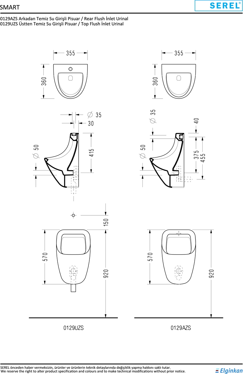 SEREL SMART PİSUAR 35,5 x 36 cm