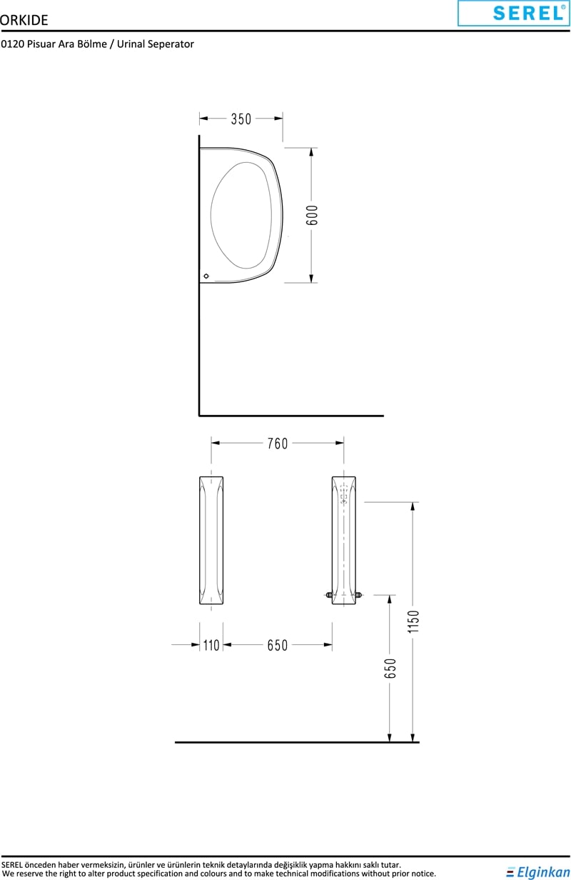 SEREL PİSUAR ARA BÖLME 60 cm