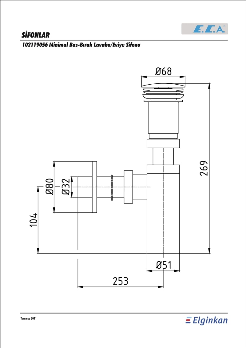 ECA MİNİMAL BAS-BIRAK LAVABO-EVİYE SİFONU