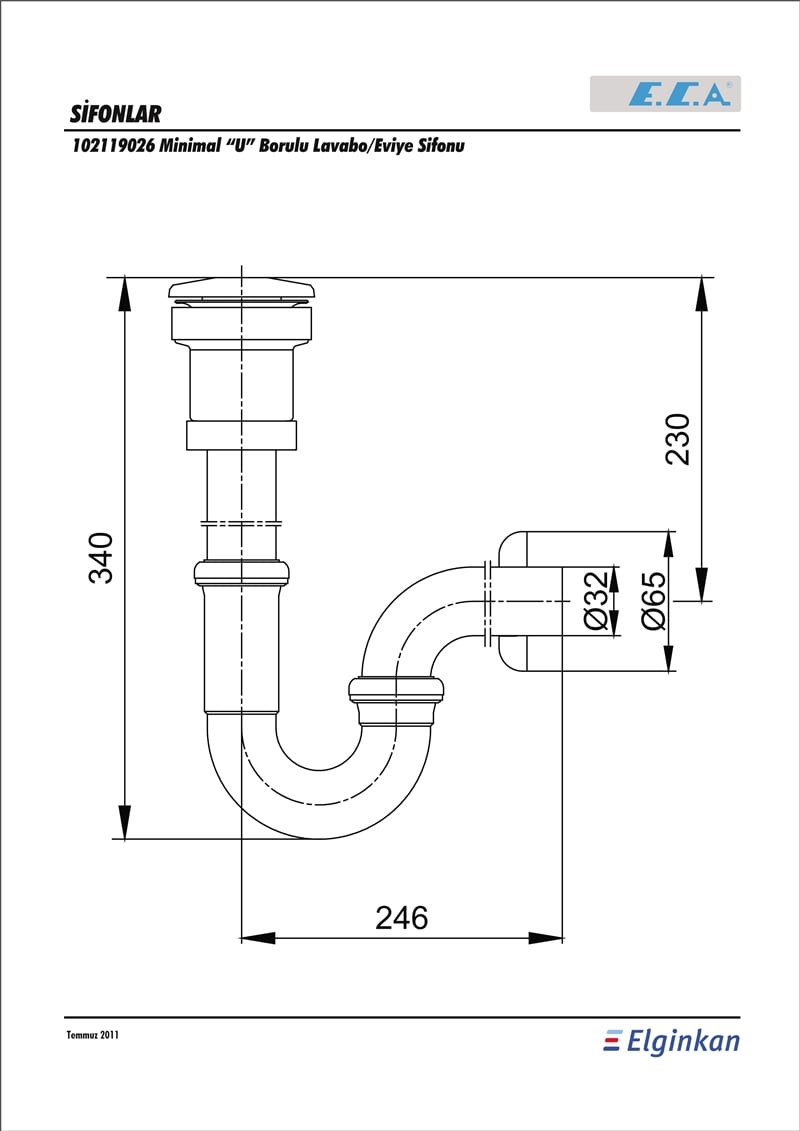 ECA MİNİMAL U BORULU LAVABO / EVİYE SİFONU