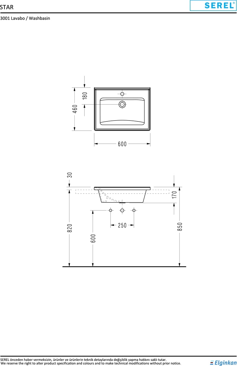 SEREL STAR TEZGAH ETAJERLİ LAVABO 46x60 cm