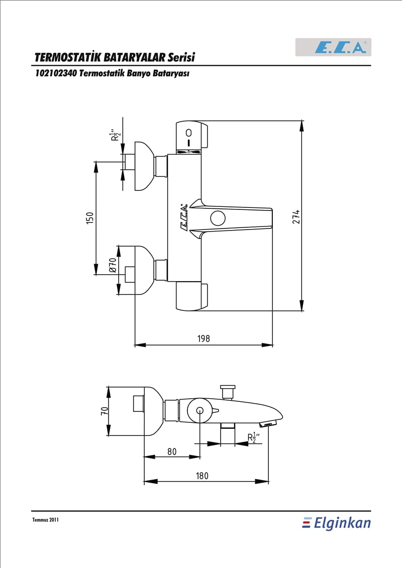 ECA TERMOSTATİK BANYO BATARYASI